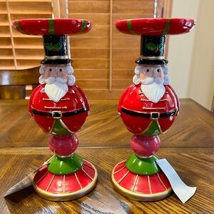 Set of 2 Christmas Santa Nutcracker Candle Holders New